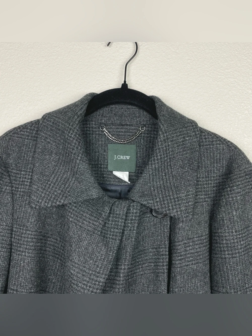 J.Crew Women's 10 Gray Plaid 100% Wool Blend Overcoat Highneck Posh Academia - Picture 2 of 16